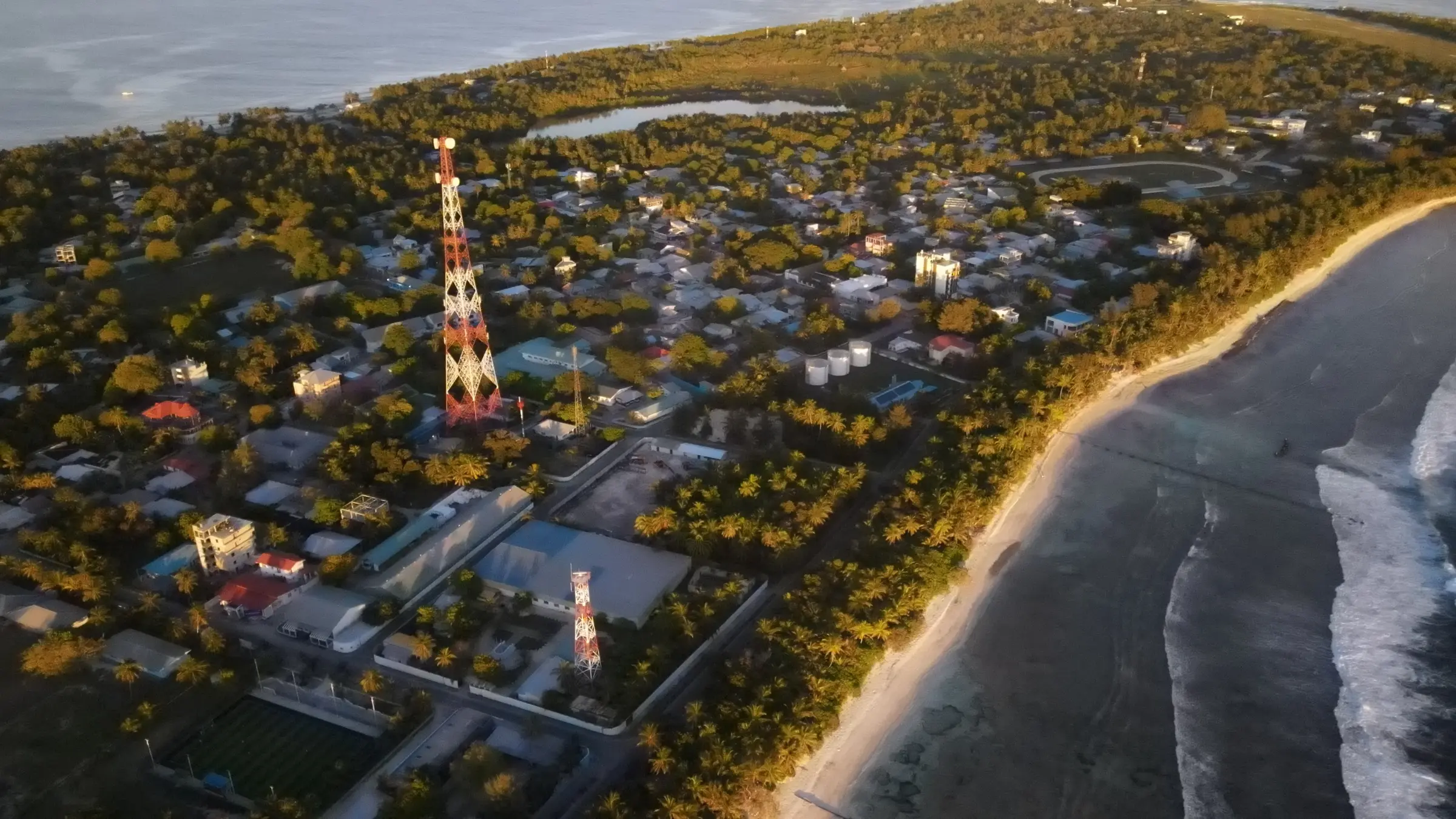 an birdeye view picture of fuvahmulah during sunset